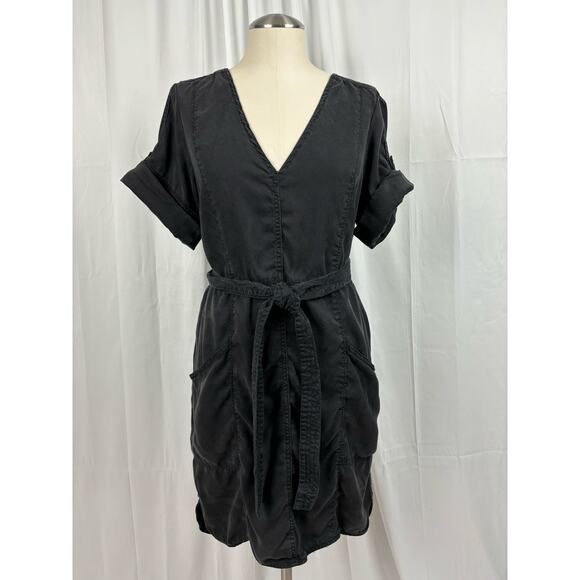 Pilcro Anthroplogie Washed Black V Neck SS Cargo Shirt Dress Size M - Picture 1 of 13
